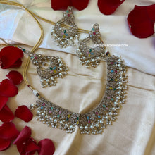 Load image into Gallery viewer, Aarohi Multicolor Golden Polki Necklace Set with maangtikka
