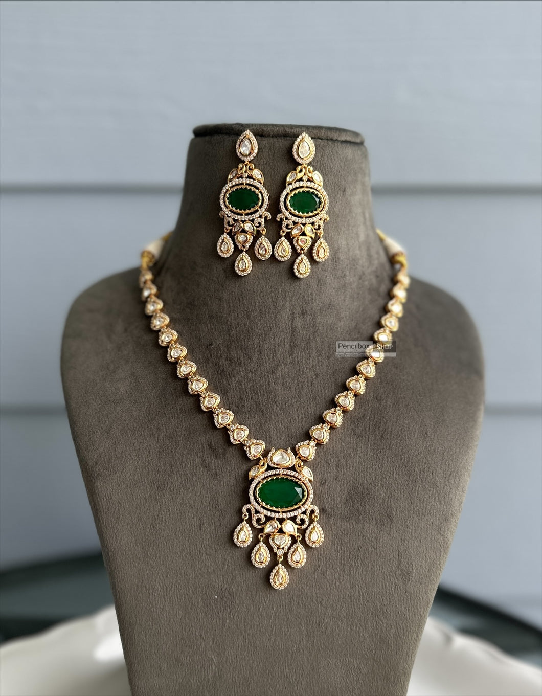 Advik Green 22k Gold plated Tayani Premium Doublet Statement Necklace set