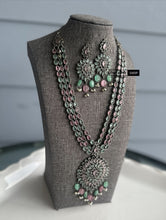 Load image into Gallery viewer, Mint Pink German silver Three layer Long Statement Necklace set
