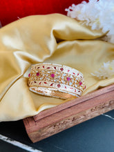 Load image into Gallery viewer, Ruby Ivory Meenakari tayani 22k gold plated Board Statement kada bangle
