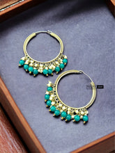 Load image into Gallery viewer, Kundan Beads Hanging Beads Hoop earrings
