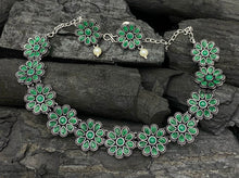 Load image into Gallery viewer, German Silver Flower Multicolor Premium stone Necklace set
