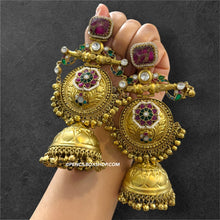 Load image into Gallery viewer, Firestone 92.5 German silver Fusion pachi Kundan Golden Jhumka Earrings
