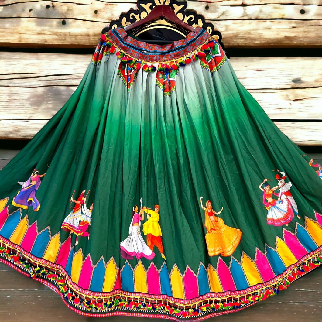 Green Garba Multicolor 4mt flair Skirt