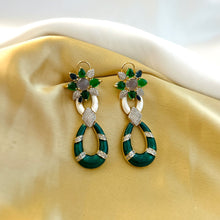 Load image into Gallery viewer, American diamond Enamel White Long crystal designer inspired Earrings
