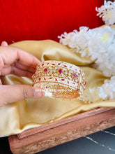 Load image into Gallery viewer, Ruby Ivory Meenakari tayani 22k gold plated Board Statement kada bangle
