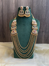 Load image into Gallery viewer, ‘Mira’ Heritage Rajwadi Green White Pearl Long Mala Necklace set
