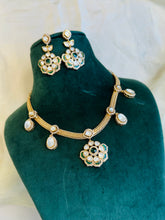 Load image into Gallery viewer, Moissanite Enamel Hanging Kundan Necklace set
