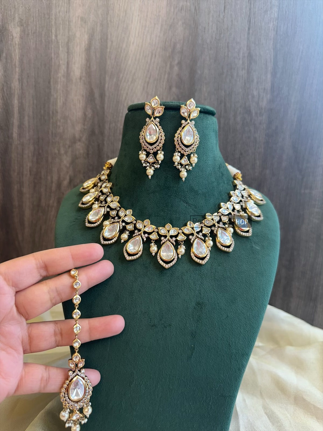 Premium Tayani gold plated Victorian Finish Necklace set with  maangtikka