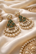 Load image into Gallery viewer, Green Premium Tayani 22k Gold Plated doublet Dangling Earrings
