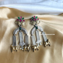 Load image into Gallery viewer, German Silver Nandi Dual Tone Dangling earrings
