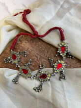 Load image into Gallery viewer, Afghani Real Mirror Red Ghungroo Navratri Choker Necklace
