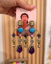 Load image into Gallery viewer, Long Stone Statement Designer Sabya inspired Stone Heritage Cz earrings
