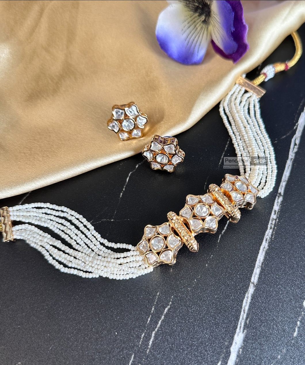 22k gold plated Tayani Pearl Choker Necklace set