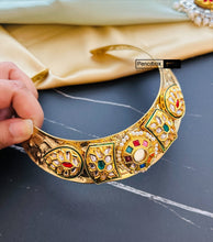 Load image into Gallery viewer, Golden German silver Navratna Multicolor Hasli Necklace

