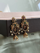 Load image into Gallery viewer, Golden matte Finish Multicolor Cz pearl jhumki Earrings
