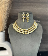 Load image into Gallery viewer, White double layered pearl drop Kundan back side Meenakari necklace set
