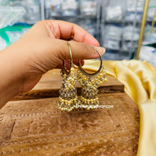 Load image into Gallery viewer, Golden Polki Big pearl jhumki Hoop earrings
