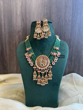 Load image into Gallery viewer, Green Peacock Pearl Ruby Green Multicolor Rajwadi Premium Necklace set
