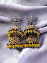 Load image into Gallery viewer, Small jhumki polki flower stud double jhumki earrings
