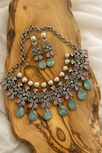 Load image into Gallery viewer, German Silver alia Glass Stone Statement Pearl Designer Necklace set
