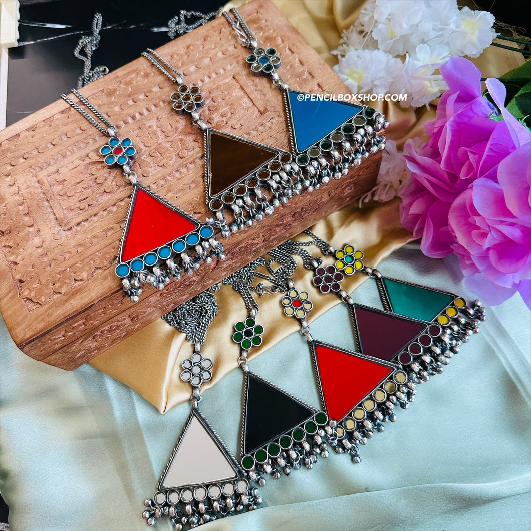 Afghani Mirror ghunghroo German silver Pendant Necklace