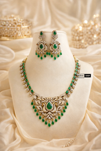 Load image into Gallery viewer, Tayani Gold Plated Green Peacock Victorian Necklace set
