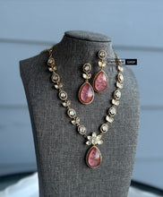 Load image into Gallery viewer, Pink doublet Gold plated moissanite Dainty Necklace set
