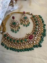 Load image into Gallery viewer, Moissanite Ruby Green Beads Statement Necklace set
