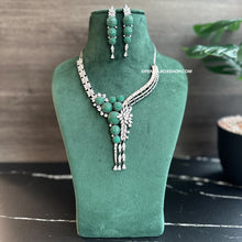Load image into Gallery viewer, Emerald Green Invisible American Diamond Designer Dua tone  Necklace set
