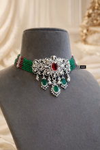 Load image into Gallery viewer, Ruby Green Pearl Celebrity American Diamond Choker Necklace set

