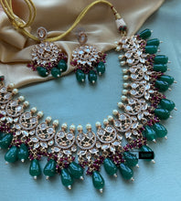 Load image into Gallery viewer, Ruby green Gold plated Tayani Premium Statement Necklace set
