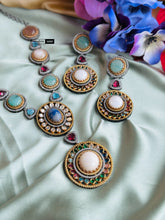 Load image into Gallery viewer, Designer inspired gem stone Premium Sabya inspired Heritage Necklace set
