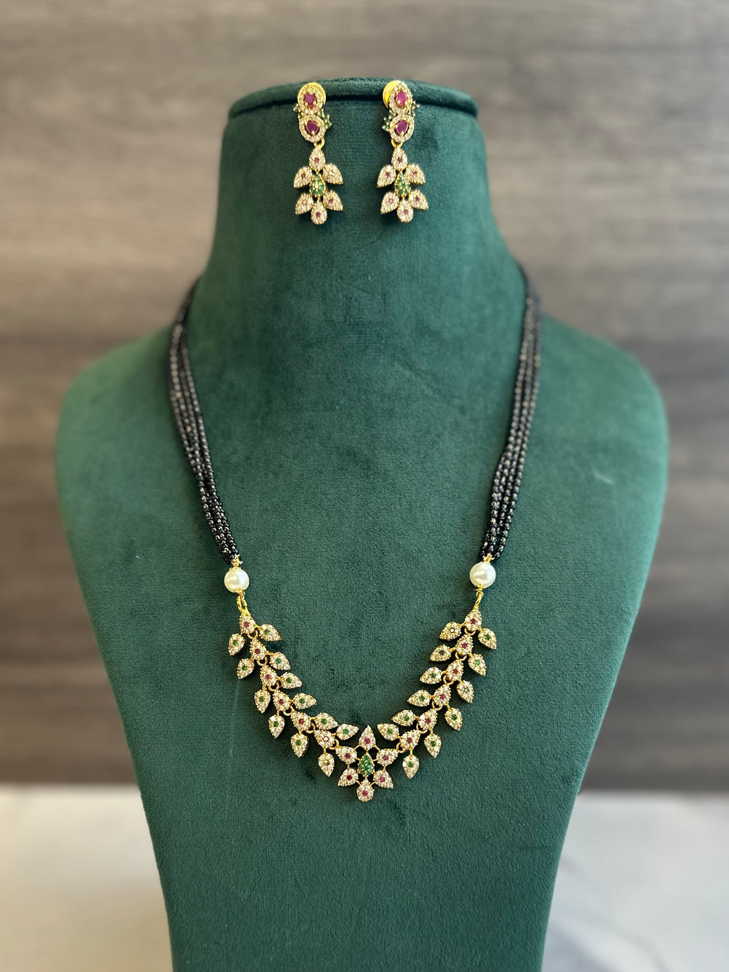 Cz kemp stone Black beads Mangalsutra Necklace set