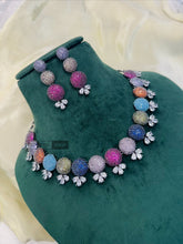 Load image into Gallery viewer, Multicolor Nano invisible Premium american diamond necklace set
