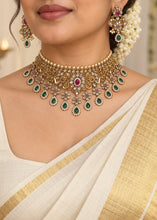 Load image into Gallery viewer, Premium Kemp stone Cz Heavy Choker necklace Temple set

