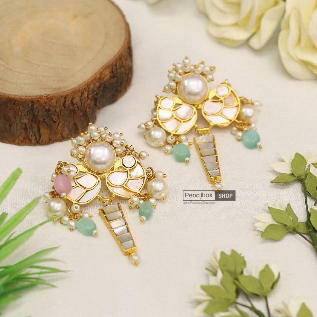 Real Mop( mother of pearl) Mint Pink Pearl Drop earrings