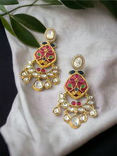 Load image into Gallery viewer, Inlay work Multicolor Gold plated moissanite Hanging Earrings
