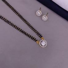 Load image into Gallery viewer, Single Stone Cz Border Golden Double Chain Mangalsutra set
