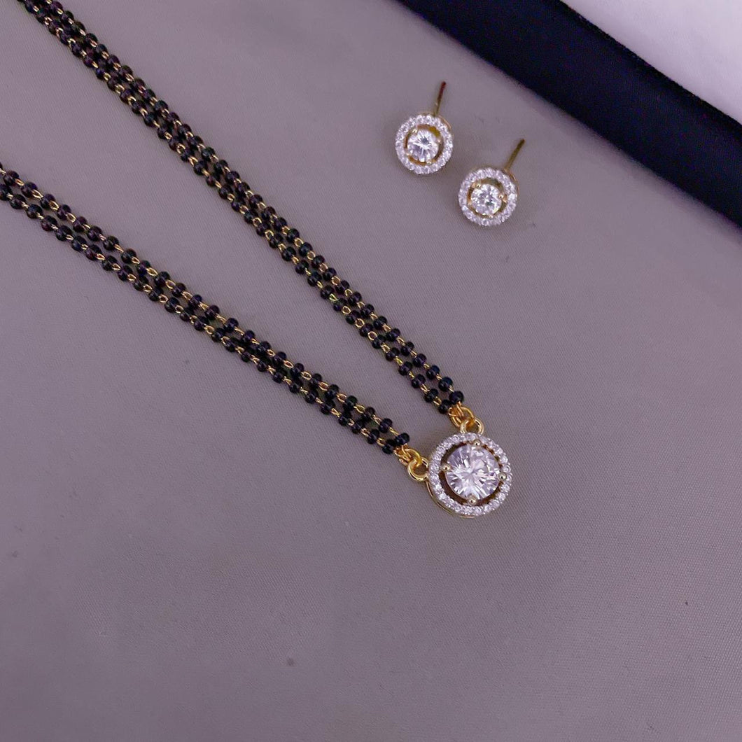 Single Stone Cz Border Golden Double Chain Mangalsutra set