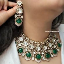 Load image into Gallery viewer, Grand Tayani Gold plated Green Premium Necklace set with maangtikka
