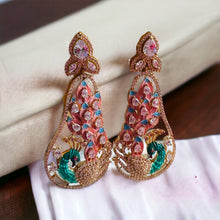 Load image into Gallery viewer, American diamond Peacock Peach Multicolor Shaded Jhumka Cz Earrings
