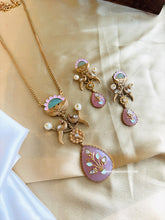 Load image into Gallery viewer, Inlay Gold plated moissanite Stone Long Pendant Necklace set

