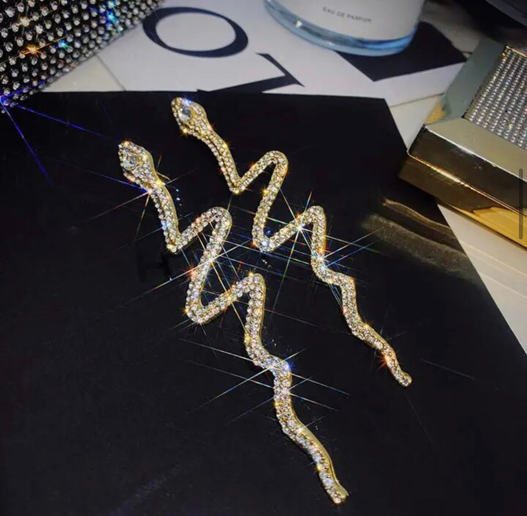 Big Snake Statement Rhinestone Earrings IDW