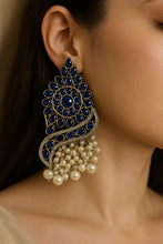 Load image into Gallery viewer, German silver Stone Pearl drop statement Earrings
