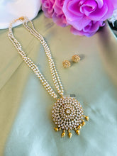 Load image into Gallery viewer, Pearl Mala cz american diamond Haram Necklace set Temple jewelry
