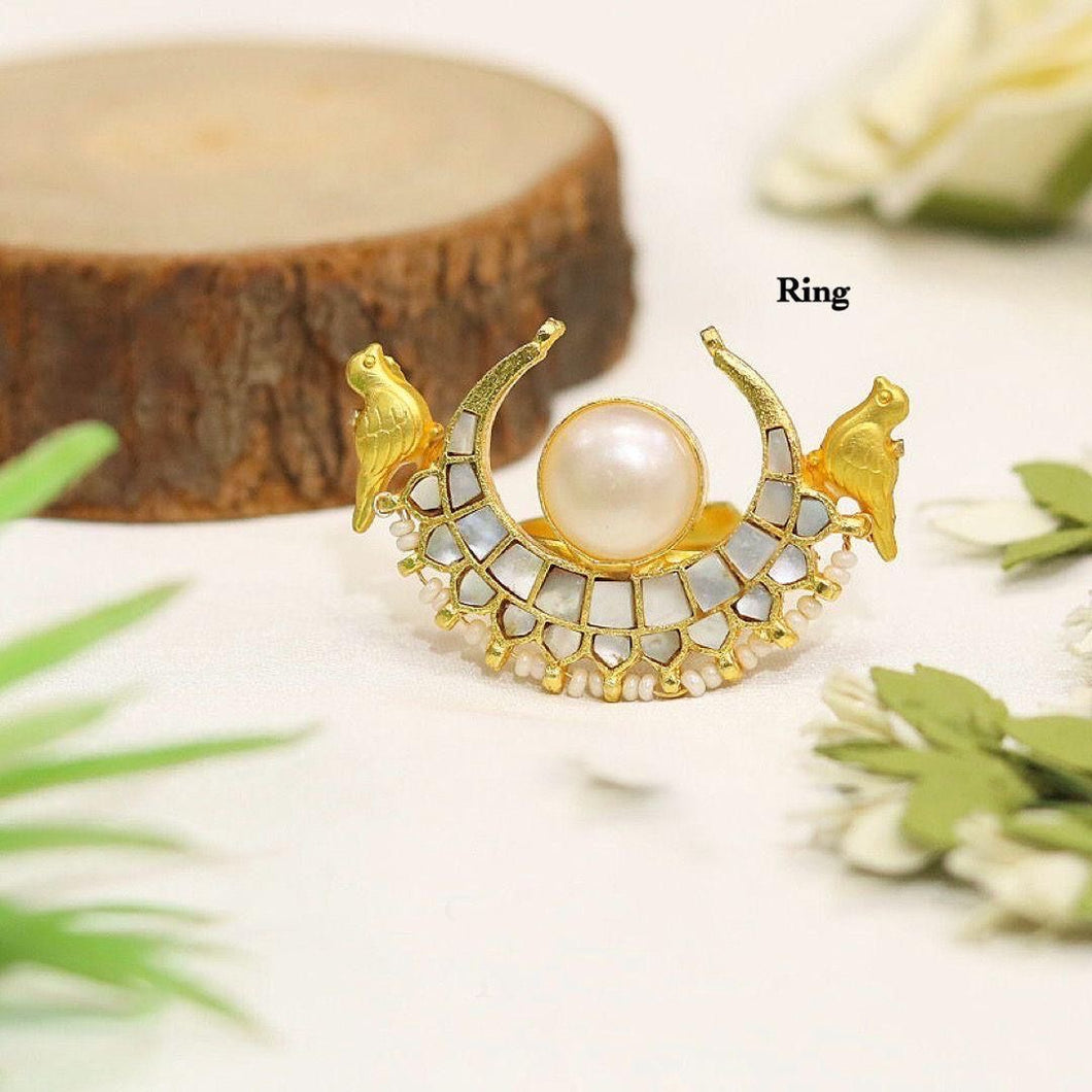 Real Mop( mother of pearl) moon Bird Ring
