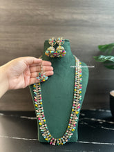 Load image into Gallery viewer, Long Multicolor Polki Sleek necklace set with maangtikka
