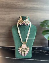 Load image into Gallery viewer, 22k gold plated Pink Enamel meena work Pearl Long Tayani Necklace set
