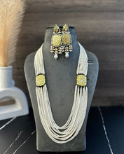 Load image into Gallery viewer, White kundan Long Mala Pearl Meenakari Necklace set
